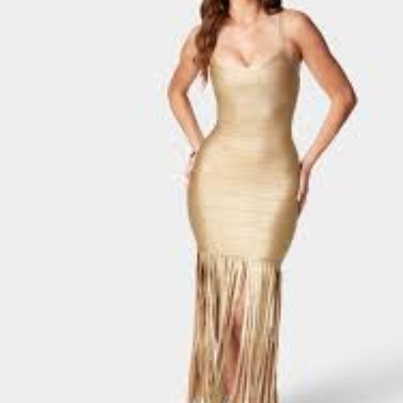 Guess by Marciano | Dresses | Marciano By Guess Gold Fringe Foiled Bandage  Dress Metalic Dressgown Size Xs | Poshmark